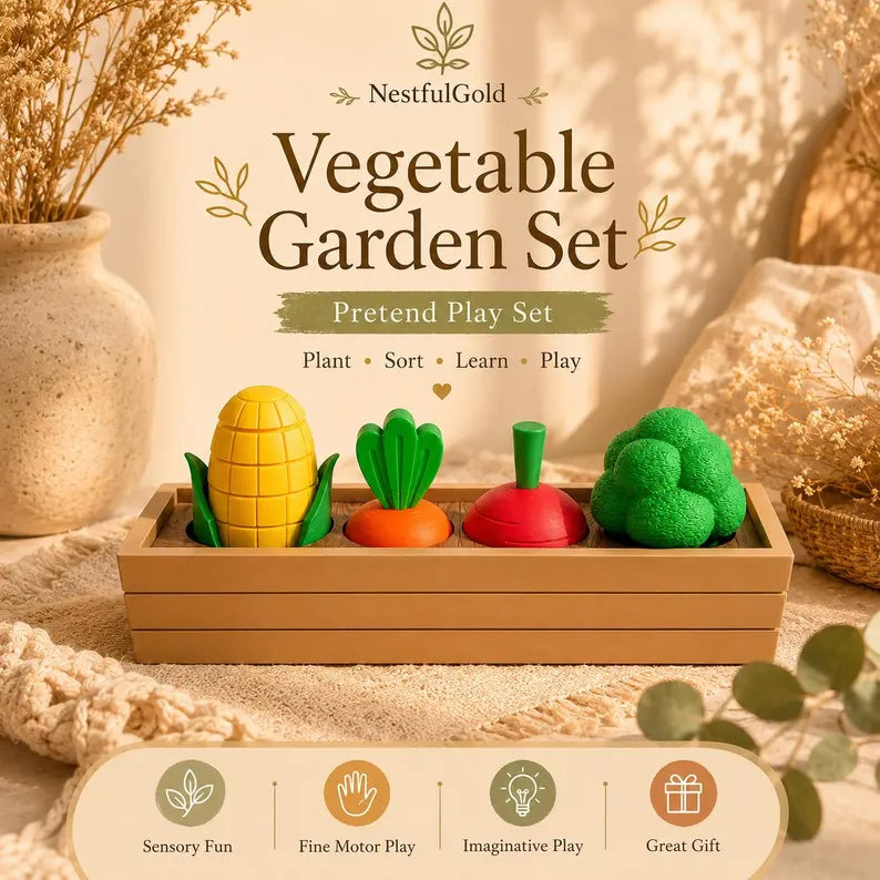 Vegetable Garden Fidget Set, Sensory Pretend Play Toy, Broccoli Corn Carrot & Radish