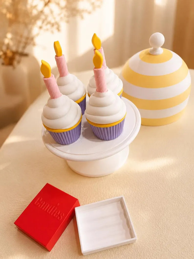 Mini Cupcake Candle Playset, Pretend Birthday Bakery Toy, Sensory Party Activity for Kids