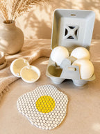 Fried Egg Playset with Carton | 4 Fidget Fabric Eggs | Sensory Pretend Kitchen Food Toy