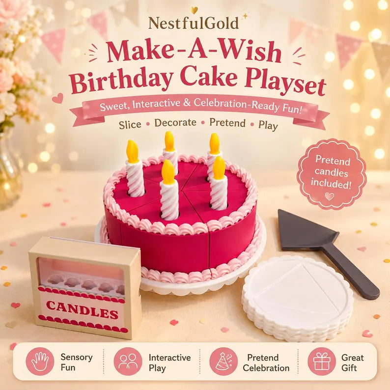 Make a Wish Birthday Cake Playset | Pretend Food, Candles, Sensory Kids Party Toy
