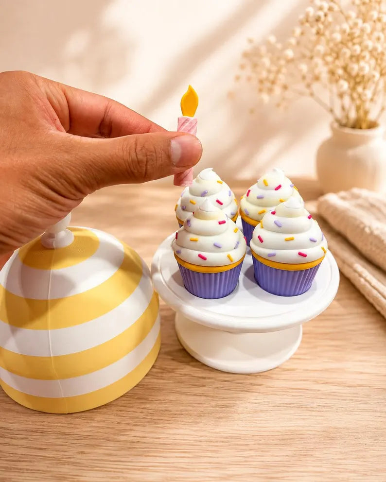 Mini Cupcake Candle Playset, Pretend Birthday Bakery Toy, Sensory Party Activity for Kids