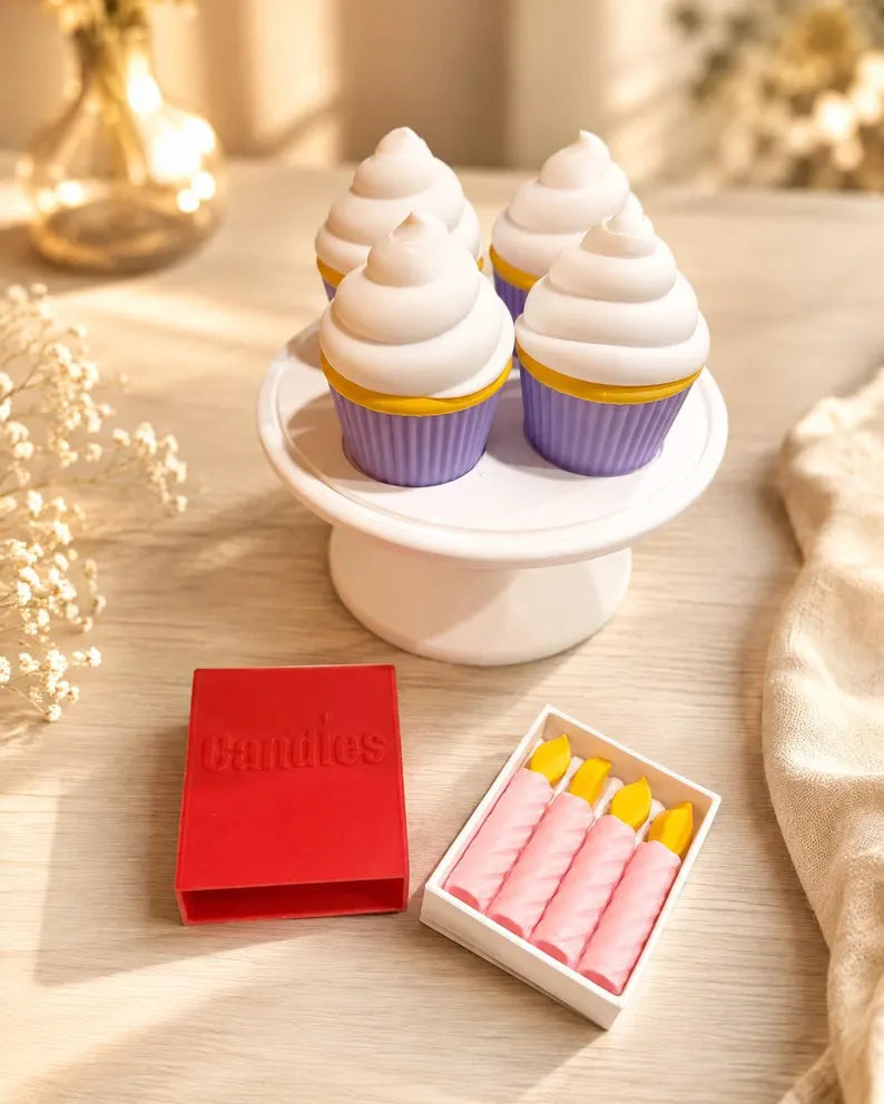 Mini Cupcake Candle Playset, Pretend Birthday Bakery Toy, Sensory Party Activity for Kids