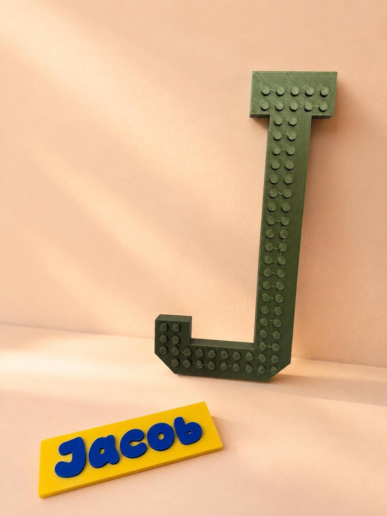 Personalized Building Block Initial Name Plate, Custom Kids Room Decor, Lego Lover Gift, Personalized Kids Gift, Playroom Decor