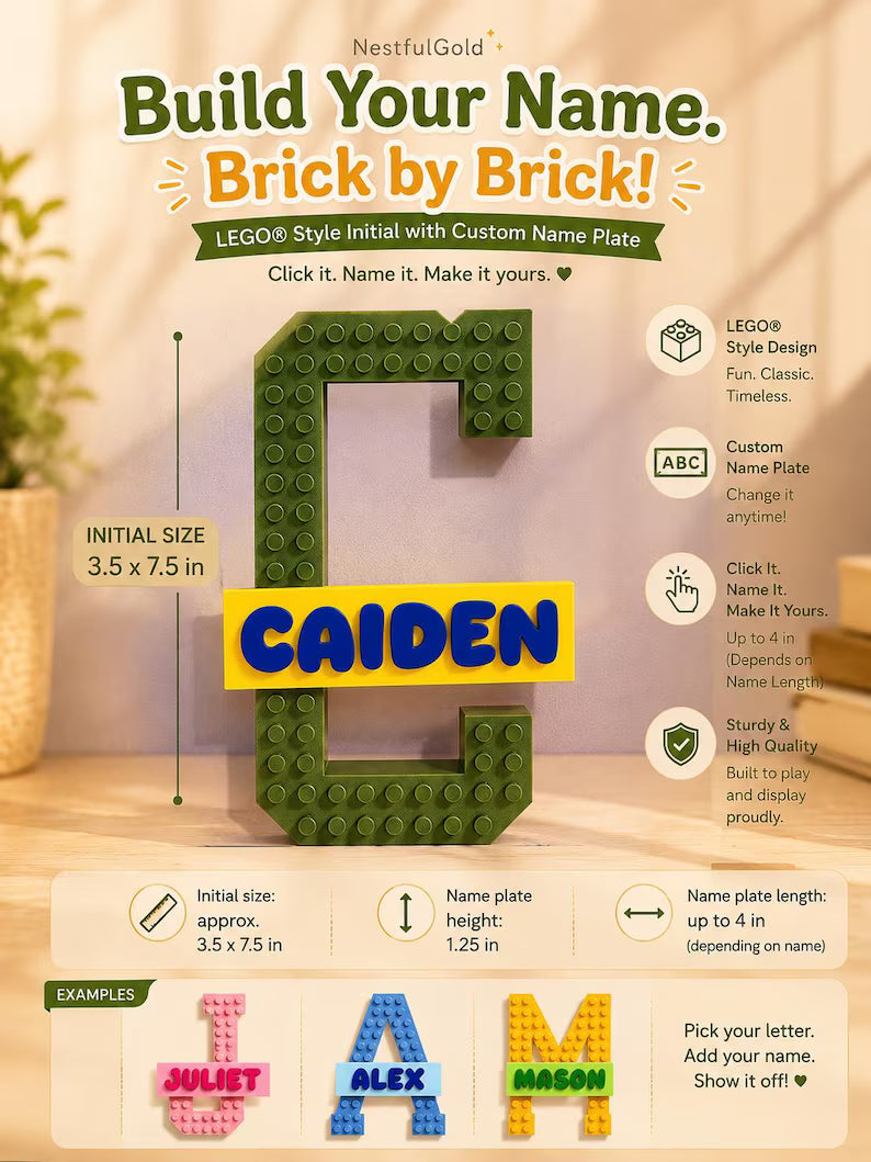 Personalized Building Block Initial Name Plate - NestfulGold product photo