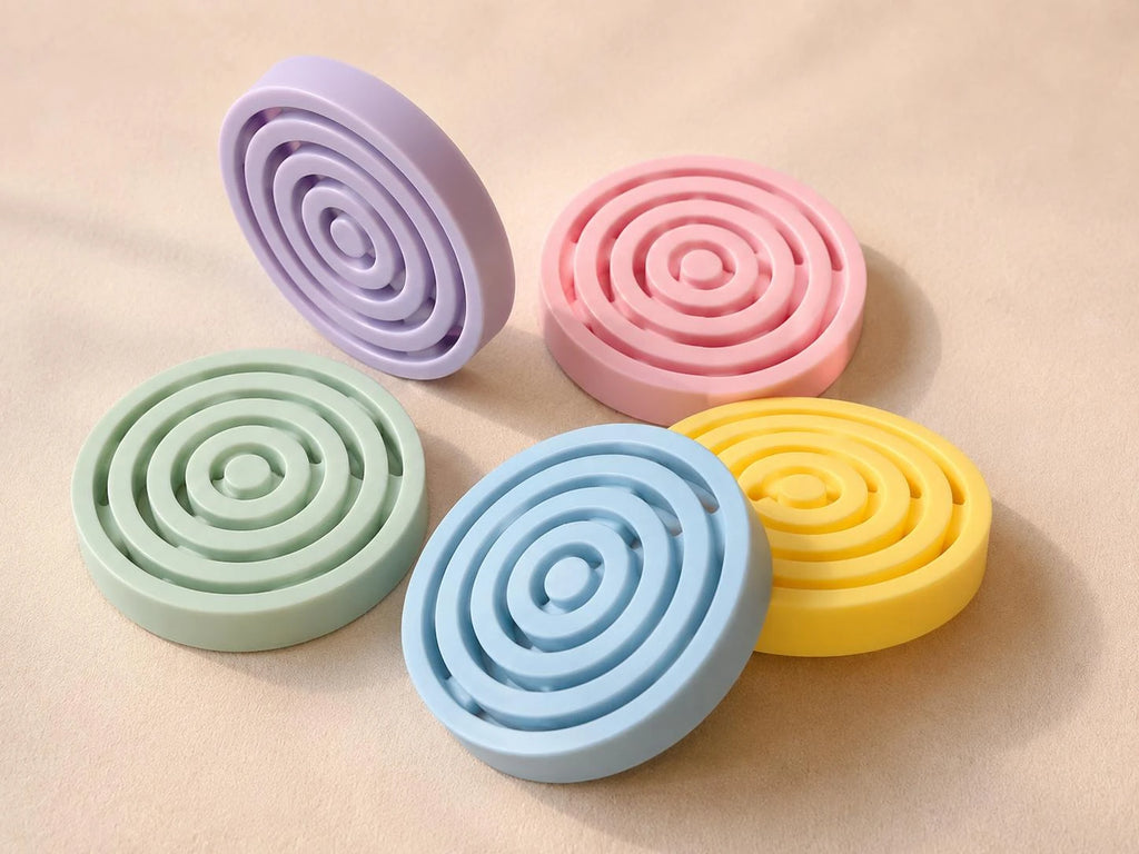 Pastel air spinners arranged in a group