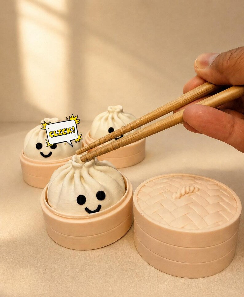 Happy Bao Bun Fidget Clicker, Dim Sum Sensory Toy