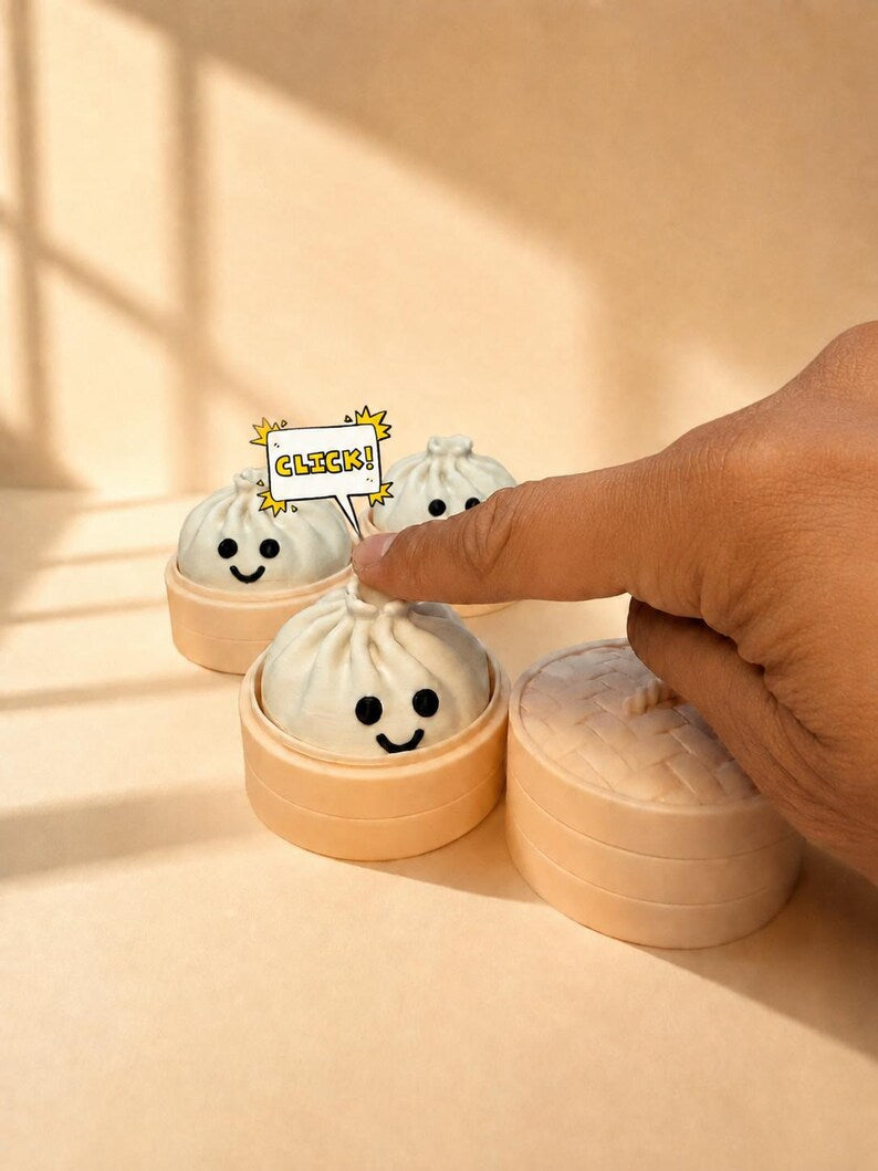 Happy Bao Bun Fidget Clicker, Dim Sum Sensory Toy