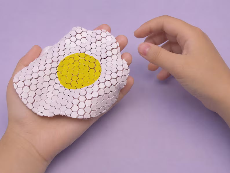 Fried Egg Playset with Carton | 4 Fidget Fabric Eggs | Sensory Pretend Kitchen Food Toy