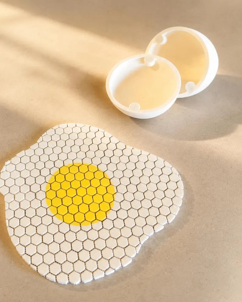 Single Fried Egg Fidget Toy | Flexible Mesh Sensory Play Food | Pretend Kitchen Toy | Desk Coaster | One Egg Only