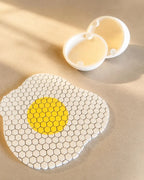 Single Fried Egg Fidget Toy | Flexible Mesh Sensory Play Food | Pretend Kitchen Toy | Desk Coaster | One Egg Only