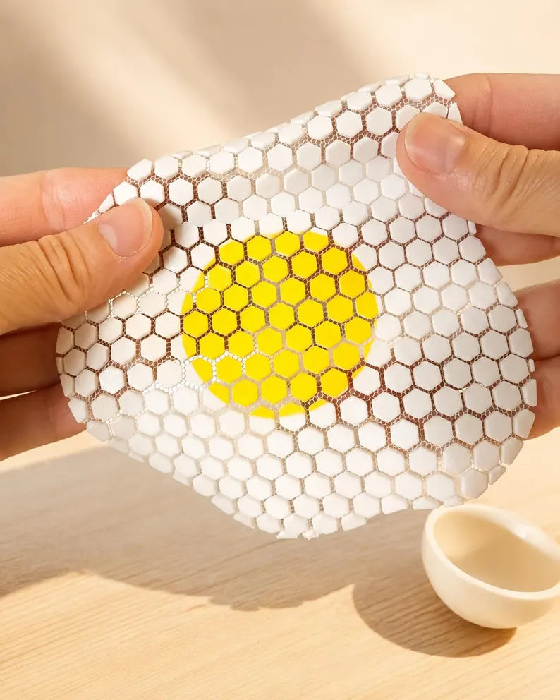 Single Fried Egg Fidget Toy | Flexible Mesh Sensory Play Food | Pretend Kitchen Toy | Desk Coaster | One Egg Only