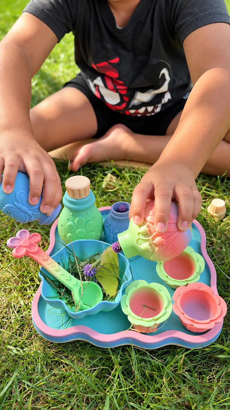Enchanted Garden Potion Play Set, Fairy Pretend Play Toy, Sensory Bin Accessories, Flower Potion Bottles, Magical Kids Gift