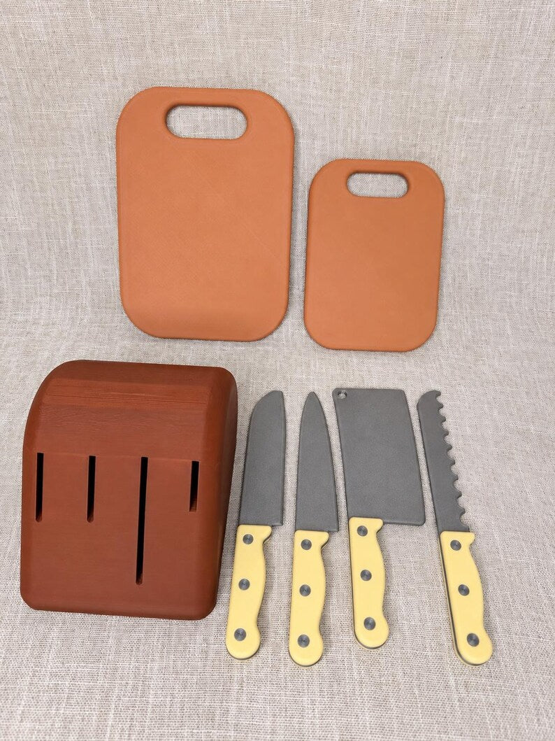 Pretend Play Knife Set with Knife Block, Toy Kitchen Knives, Little Chef Play Kitchen Accessories