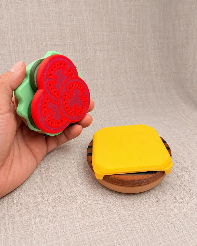 Magnetic Build Your Own Burger Set, Stackable Pretend Food for Kids Play Kitchen