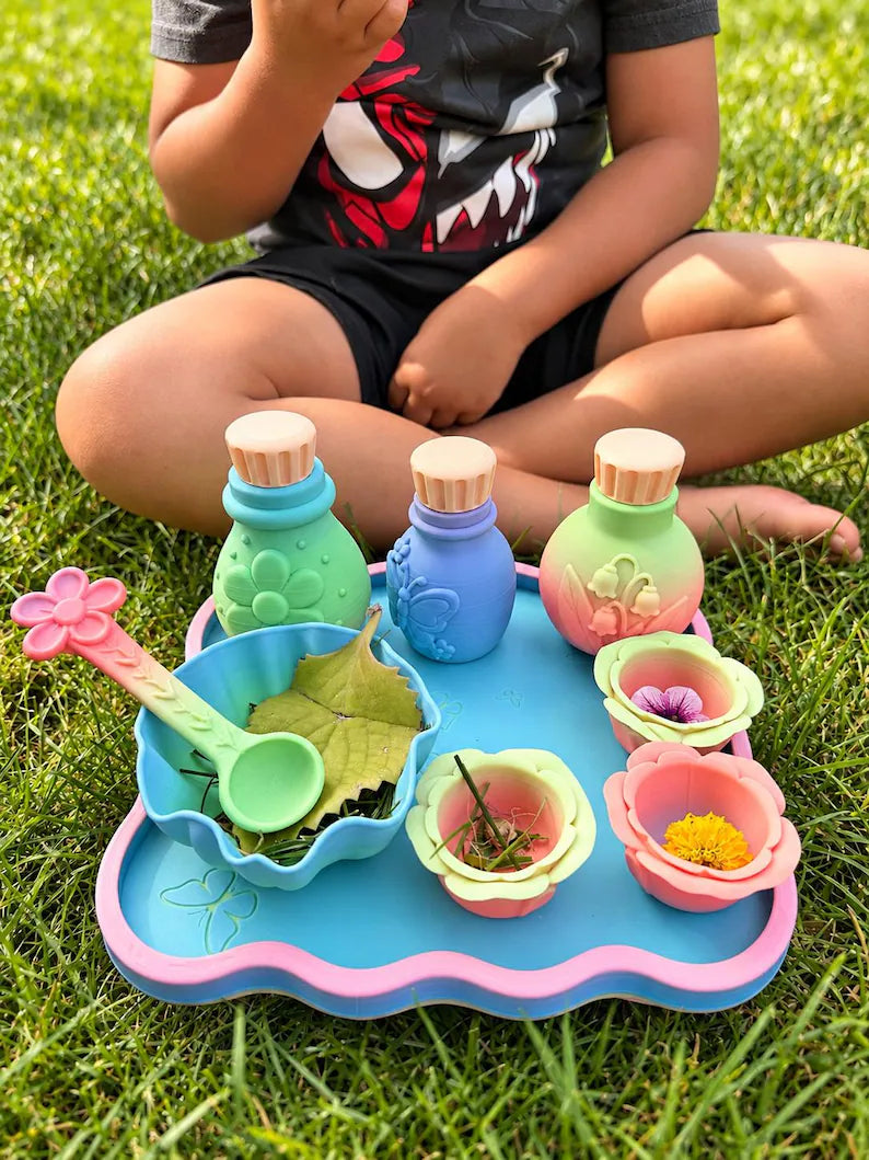 Enchanted Garden Potion Play Set, Fairy Pretend Play Toy, Sensory Bin Accessories, Flower Potion Bottles, Magical Kids Gift