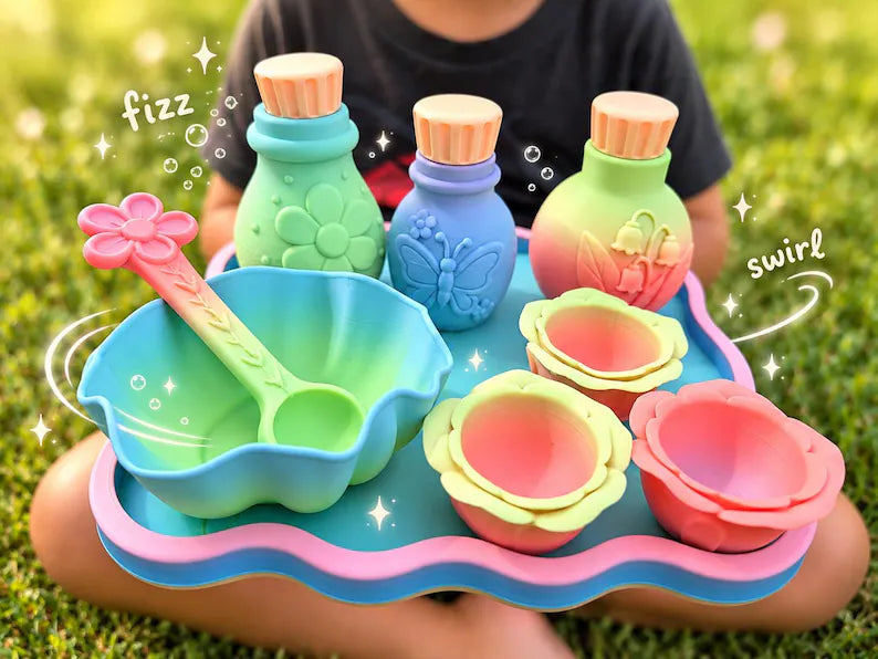 Enchanted Garden Potion Play Set, Fairy Pretend Play Toy, Sensory Bin Accessories, Flower Potion Bottles, Magical Kids Gift