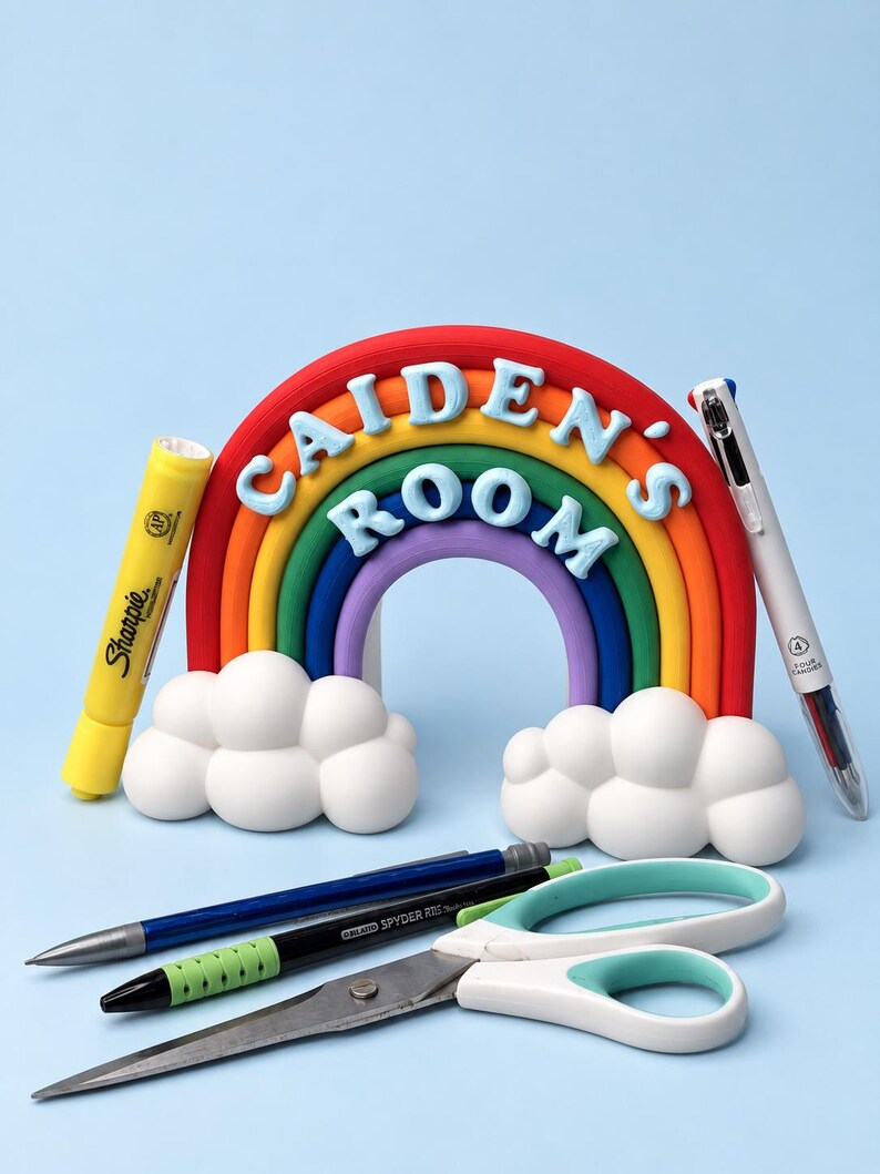 Personalized Rainbow Name Sign, Custom Name Stand Decor or Pencil Pen Holder, Kids Desk & Room Decor, Teacher Gift