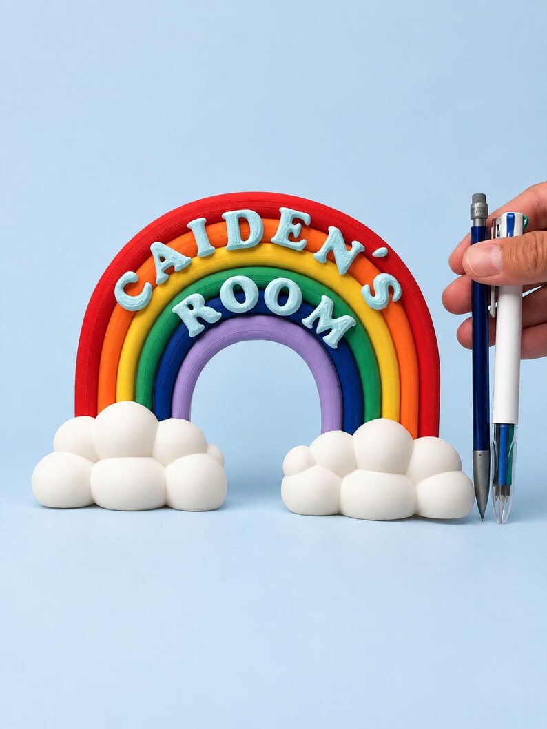 Personalized Rainbow Name Sign, Custom Name Stand Decor or Pencil Pen Holder, Kids Desk & Room Decor, Teacher Gift