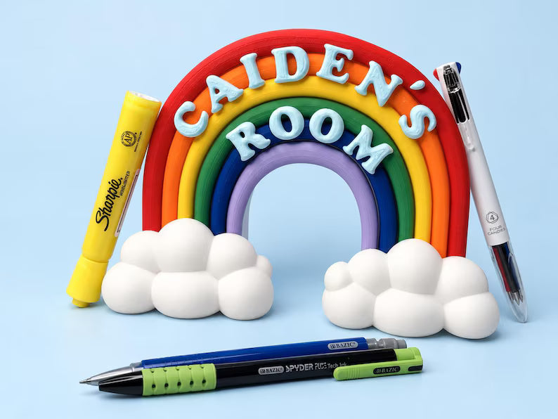 Personalized Rainbow Name Sign, Custom Name Stand Decor or Pencil Pen Holder, Kids Desk & Room Decor, Teacher Gift