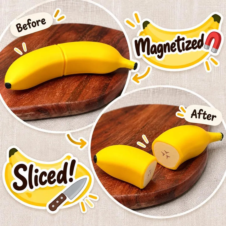 Magnetic Cutting Food Set, 5-Piece Fruit & Vegetable Pretend Play Kitchen Toy