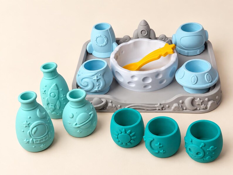 Pour & Play Space Sensory Set, Rocket Astronaut Alien Mixing Experiment, Montessori-Inspired Kids Activity