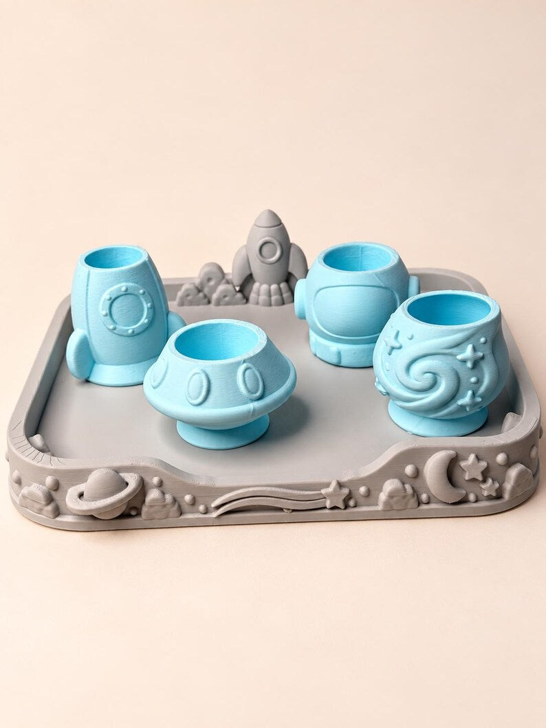Pour & Play Space Sensory Set, Rocket Astronaut Alien Mixing Experiment, Montessori-Inspired Kids Activity
