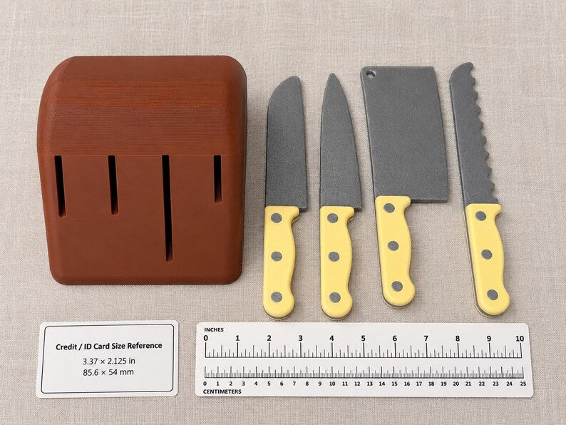 Pretend Play Knife Set with Knife Block, Toy Kitchen Knives, Little Chef Play Kitchen Accessories