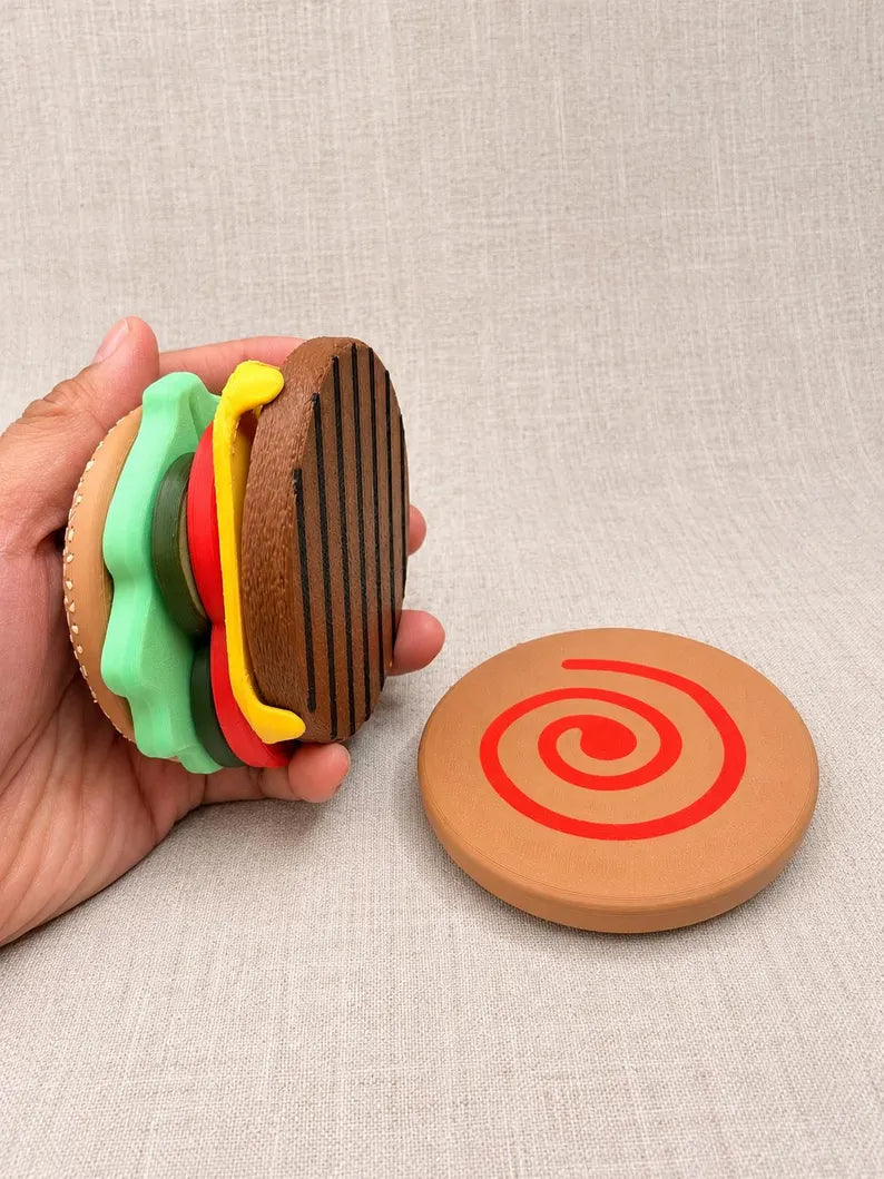 Magnetic Build Your Own Burger Set, Stackable Pretend Food for Kids Play Kitchen