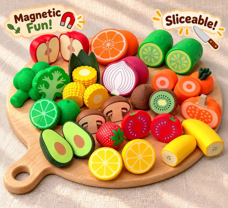 Magnetic Sliceable Food Toy, Choose One Fruit or Vegetable