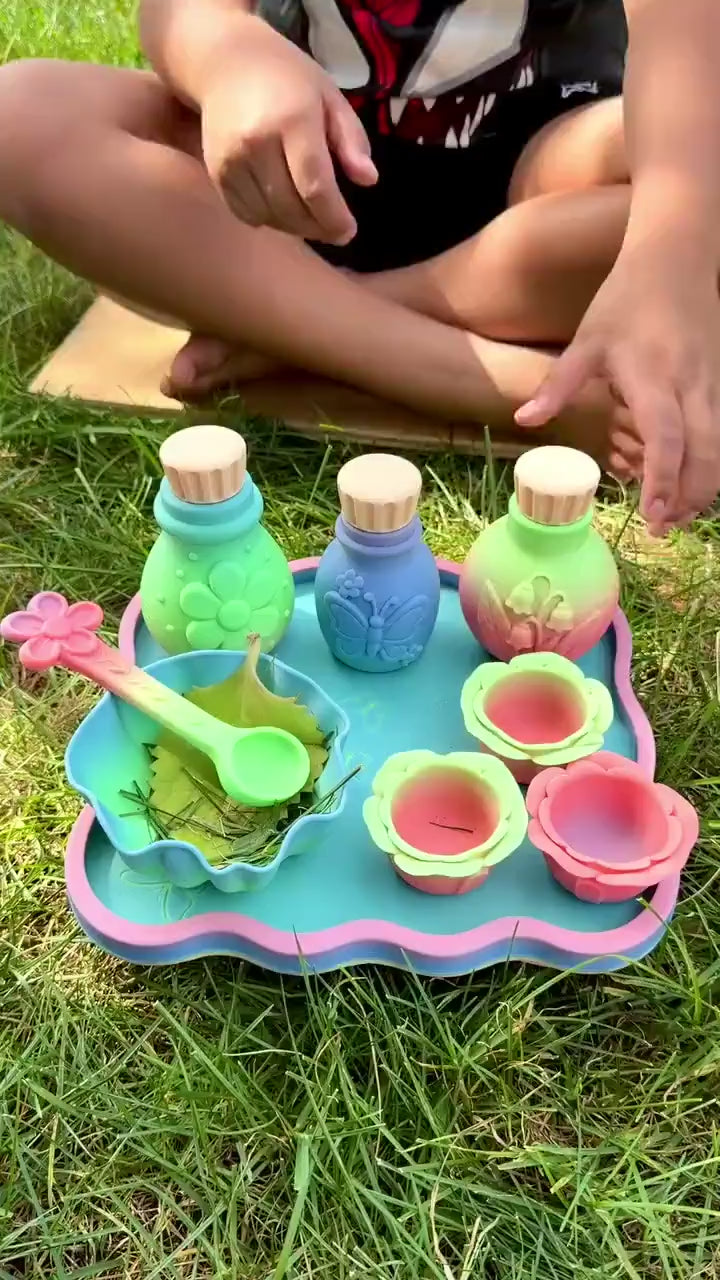 Enchanted Garden Potion Play Set, Fairy Pretend Play Toy, Sensory Bin Accessories, Flower Potion Bottles, Magical Kids Gift