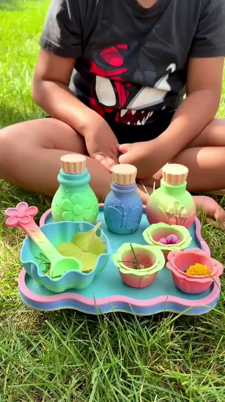 Enchanted Garden Potion Play Set, Fairy Pretend Play Toy, Sensory Bin Accessories, Flower Potion Bottles, Magical Kids Gift